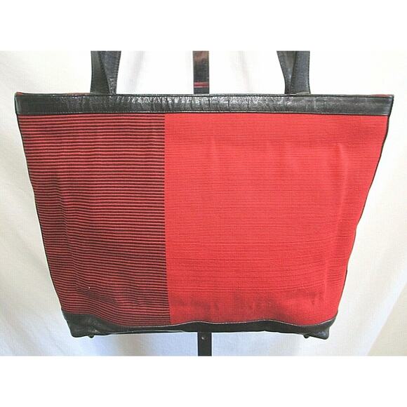 EUC! Kuskaya Peru Large Red & Black Fabric & Leather Shoulder Tote Handbag - Picture 9 of 11